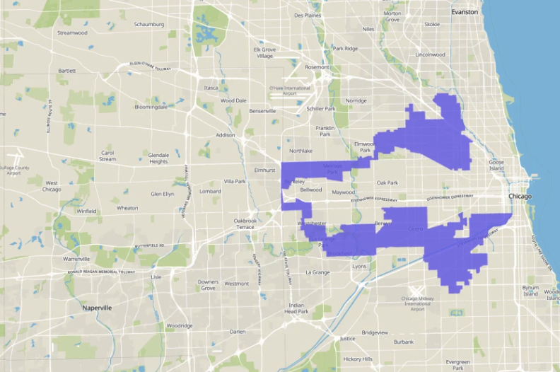 Dieser Bezirk hat sogar einen Spitznamen: Die «Ohrenschützer» von Chicago zeigen, wie Wahlbezirke aussehen, die von den Parteien abgeändert wurden. 