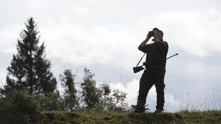 Themenbild Jagd Jäger Waffe Hochjagd 2020 Gewehr Fernglas spiegeln