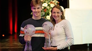 Siegerlächeln: Tennisspieler Roman Glarner und Leichtathletin Liana Trümpi sind die neuen Glarner Juniorensportler des Jahres.