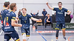Zum ersten Mal in dieser Saison: Die Joner Volleyballer bejubeln den Sieg gegen Aufsteiger Sursee. 