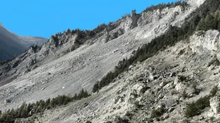 Schnell unterwegs: Die sogenannte Schutthalde (Bildmitte) ist derzeit die grösste Bedrohung aus dem Brienzer Rutsch im Bereich Berg. Schnell unterwegs: Die sogenannte Schutthalde (Bildmitte) ist derzeit die grösste Bedrohung aus dem Brienzer Rutsch im Bereich Berg.